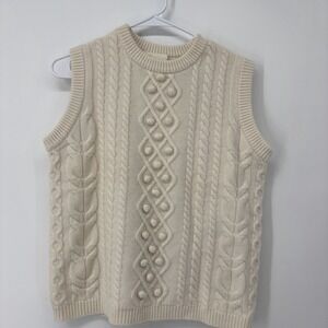 Demylee x J. Crew Cable-Knit 100% Wool Sweater Vest XS Ivory LIMITED EDITION